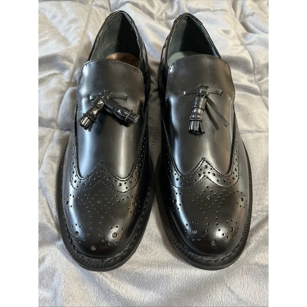 Executive Imperials Tassel Loafers Mens‎ 10E Black Leather Wingtip Dress Shoes